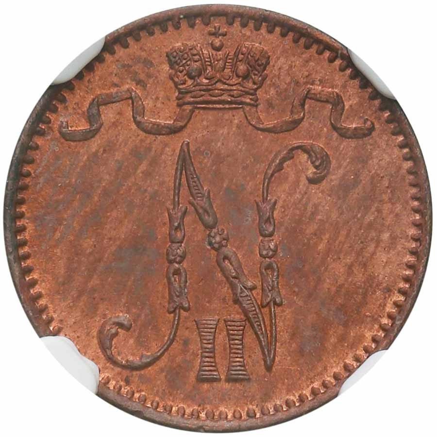 Rosja. Mikołaj ll. Finlandia (rosyjska) 1 penni 1900 NGC MS64 RB