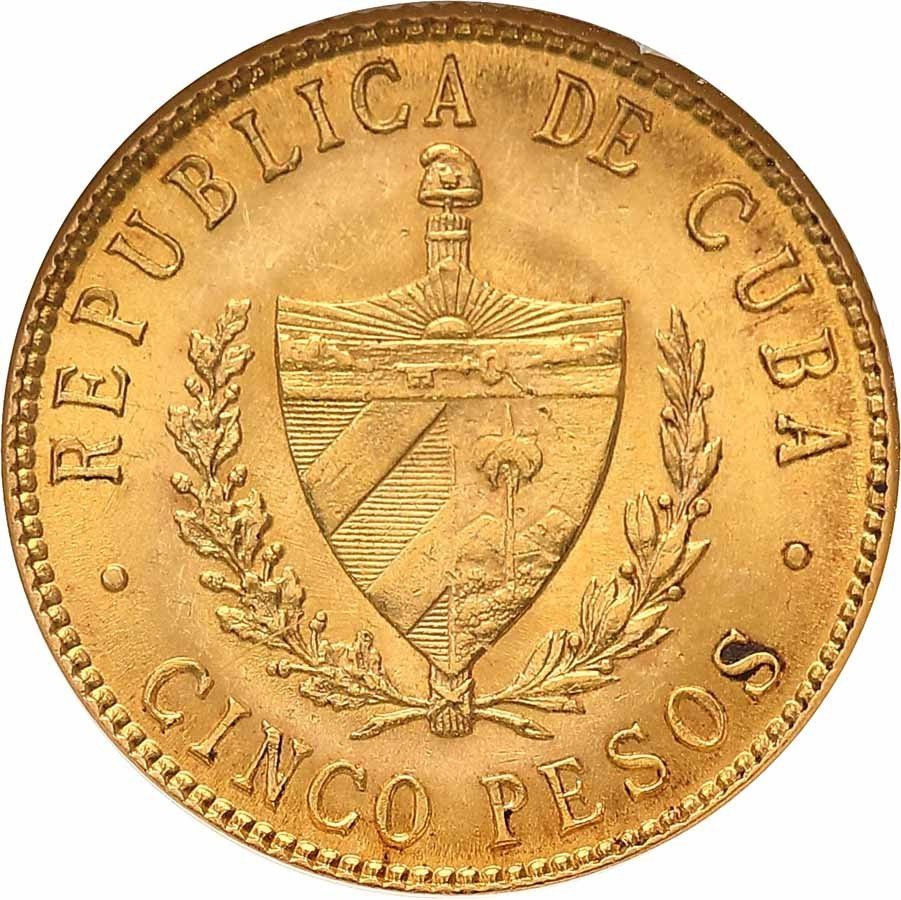 Kuba. 5 Pesos 1915 Filadelfia NGC MS62