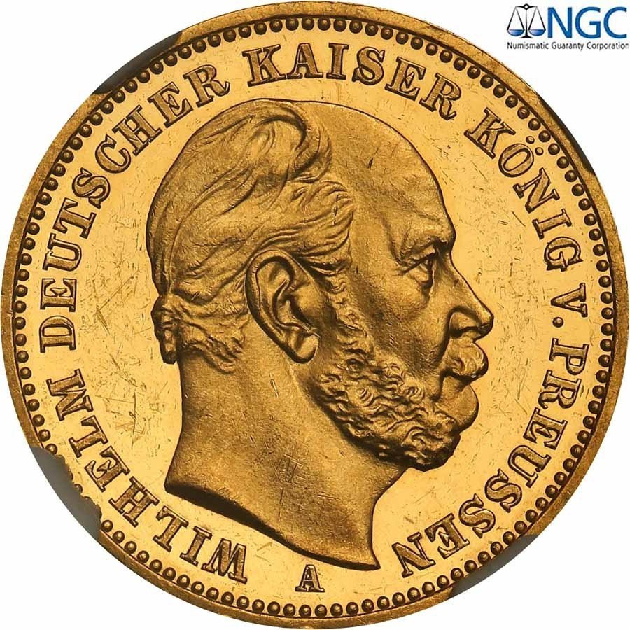 Niemcy. Wilhelm I. 20 marek 1888 A, stempel lustrzany NGC PF61 ULTRA CAMEO