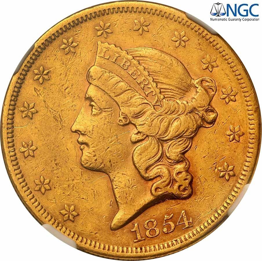 USA 20 dolarów 1854 Philadelphia NGC XF DETAILS