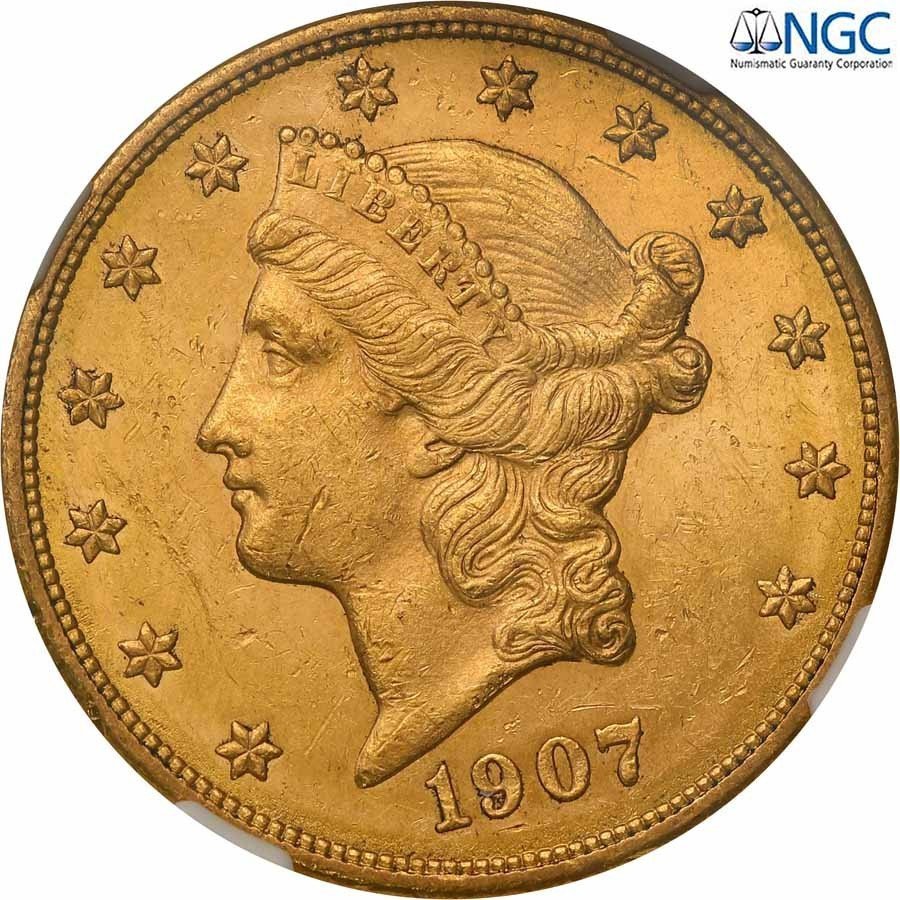 USA 20 dolarów 1907 D Denver NGC MS61