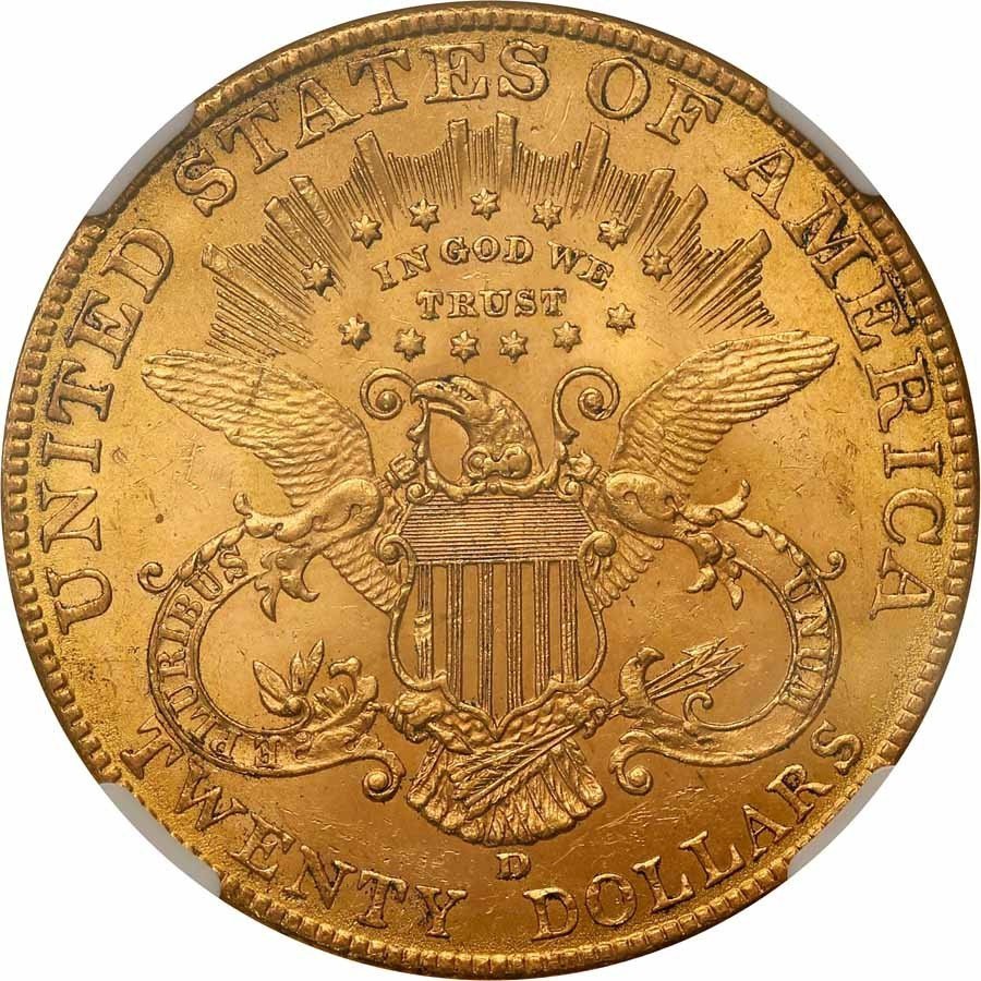 USA 20 dolarów 1907 D Denver NGC MS61
