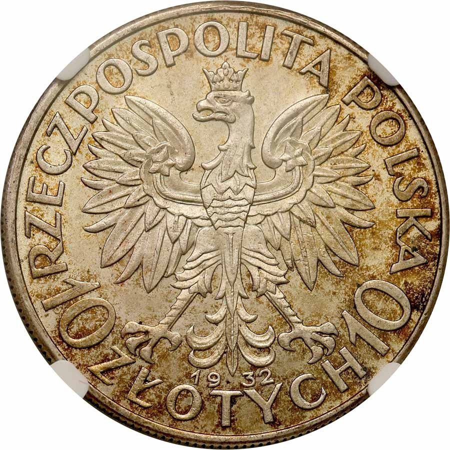 II RP. 10 złotych 1932 bez znaku, Londyn NGC MS63