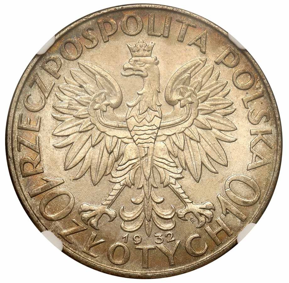 II RP. 10 złotych 1932 ze znakiem NGC MS63+