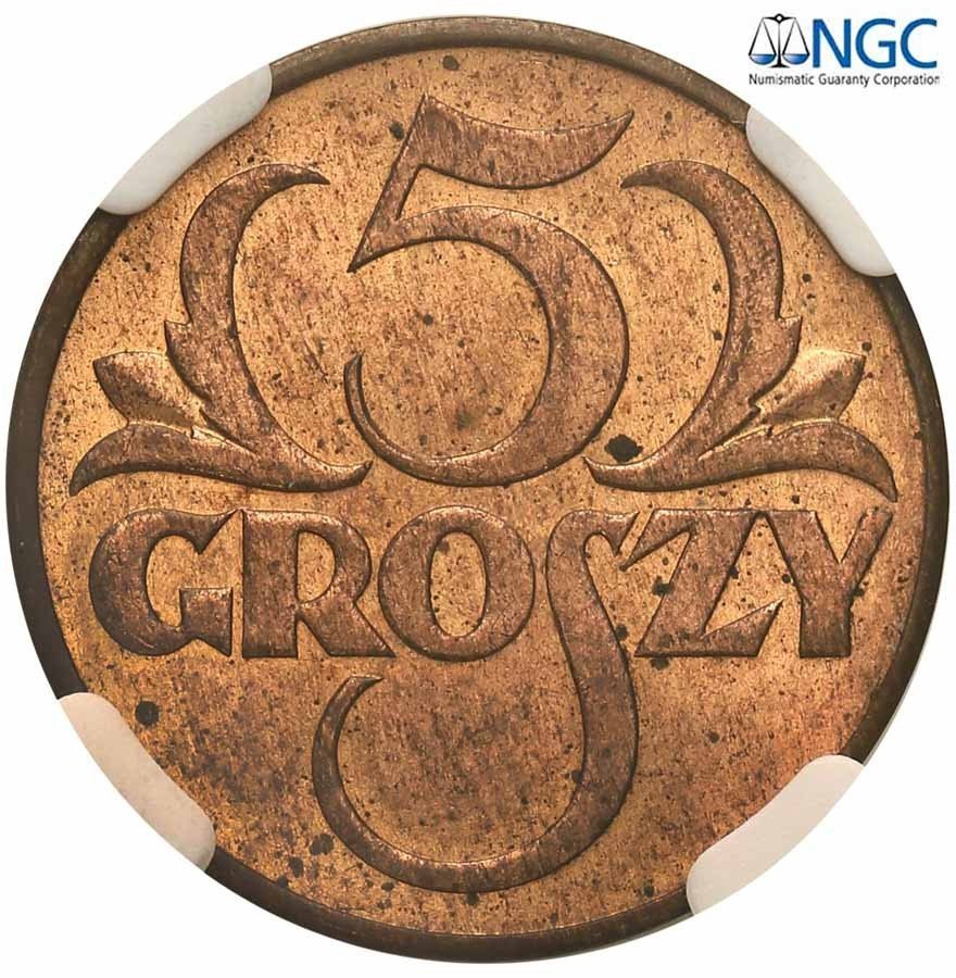 II RP. 5 groszy 1934 NGC MS62 RB