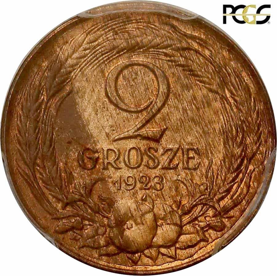 II RP. PRÓBA brąz 2 grosze 1923 bez napisu PCGS SP63 RB (MAX)