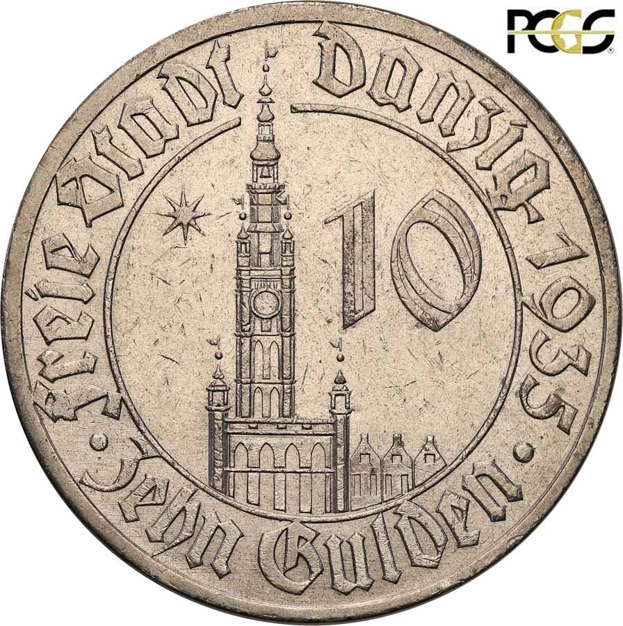 Wolne Miasto Gdańsk / Danzig. 10 guldenów 1935 Ratusz PCGS AU55