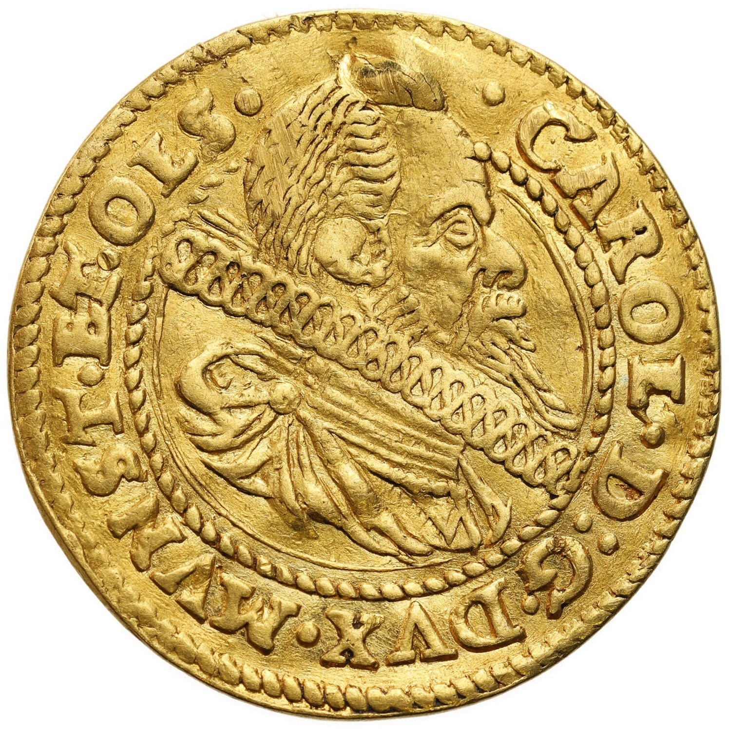 Śląsk. Księstwo Ziębicko-Oleśnickie. Karol II (1548-1617). Dukat 1614, Złoty Stok - RZADKOŚĆ R7-R8