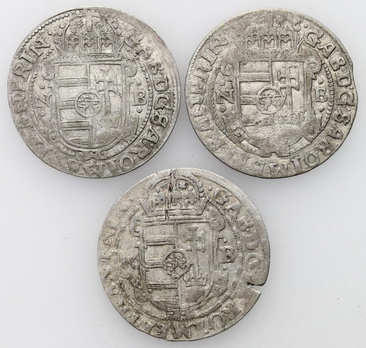 Siedmiogród, Gabriel Bethlen (1613–1629), szeroki grosz 1626 NB, Nagybánya, zestaw 3 sztuk