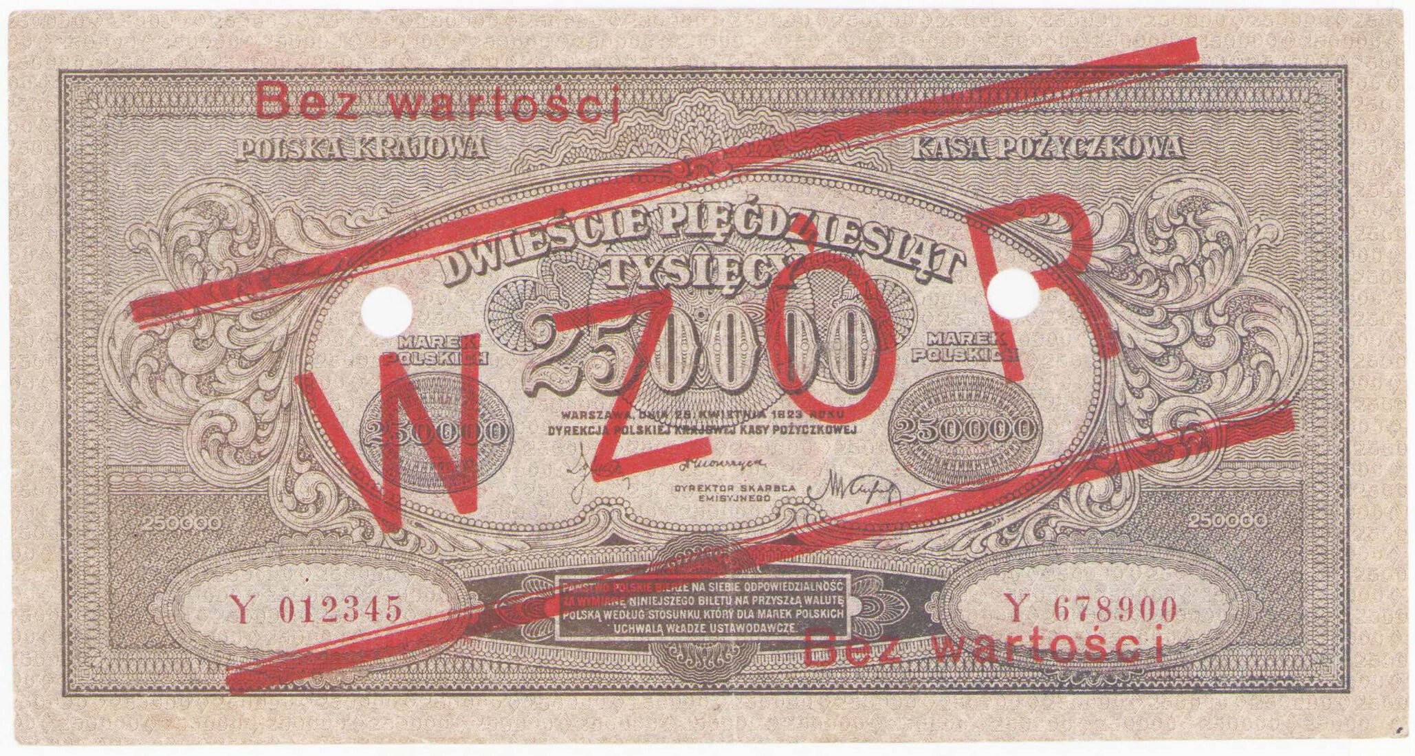 WZÓR 250.000 marek polskich 1923 seria Y