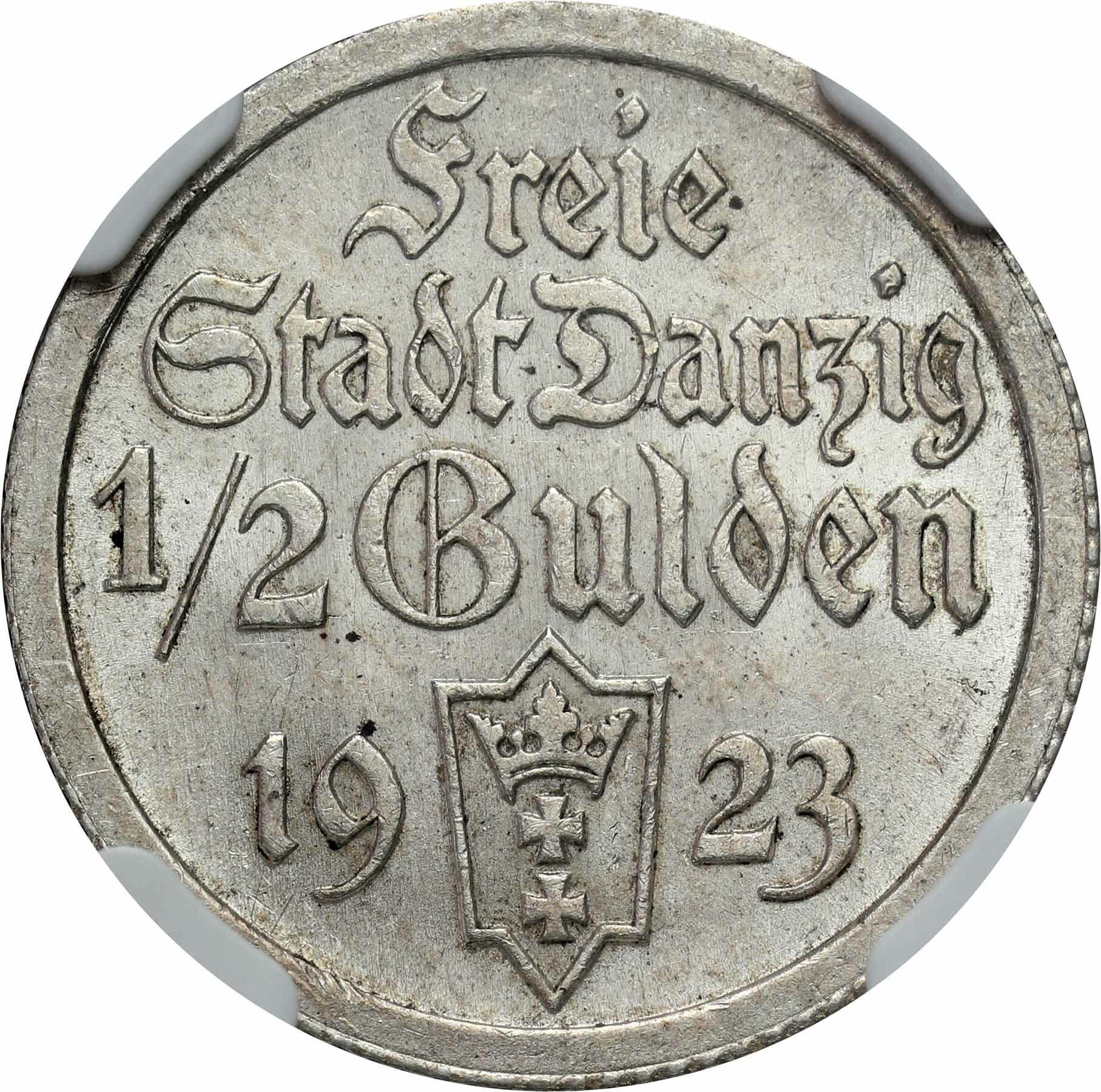 Wolne Miasto Gdańsk. 1/2 Guldena 1923 NGC MS62 - PIĘKNE