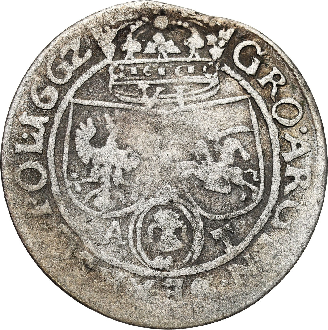 Jan II Kazimierz. Szóstak (6 groszy) 1662, Lwów - RZADKOŚĆ R4