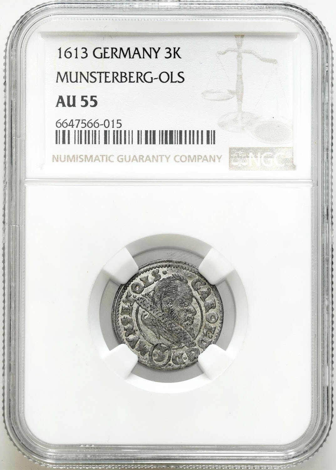 Śląsk, Księstwo Ziębicko-Oleśnickie. Karol II (1548–1617). 3 krajcary 1613, Oleśnica NGC AU55