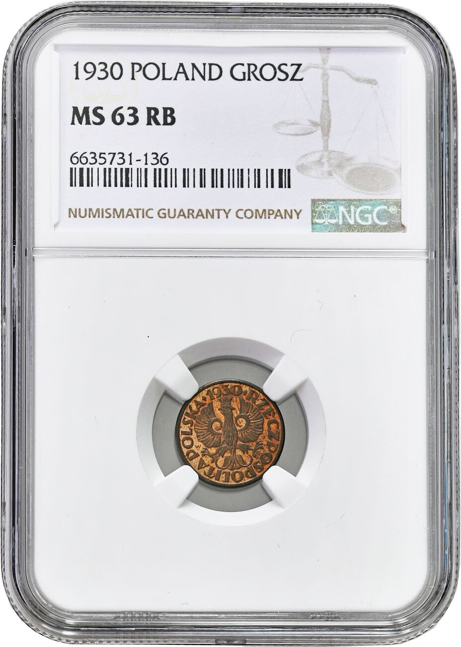 II RP. 1 grosz 1930 NGC MS63 RB - NAJRZADSZY ROCZNIK