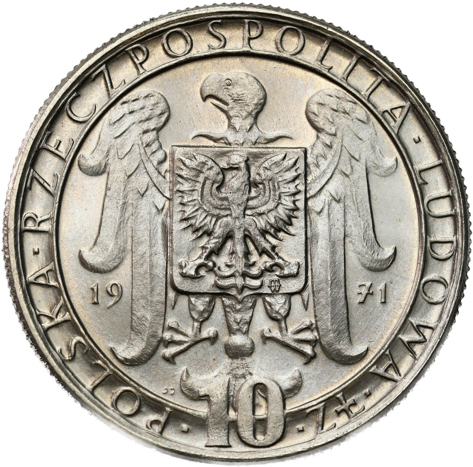 PRL. PRÓBA Nikiel 10 złotych 1971 - 50 rocznica Powstania Śląskiego - PIĘKNE