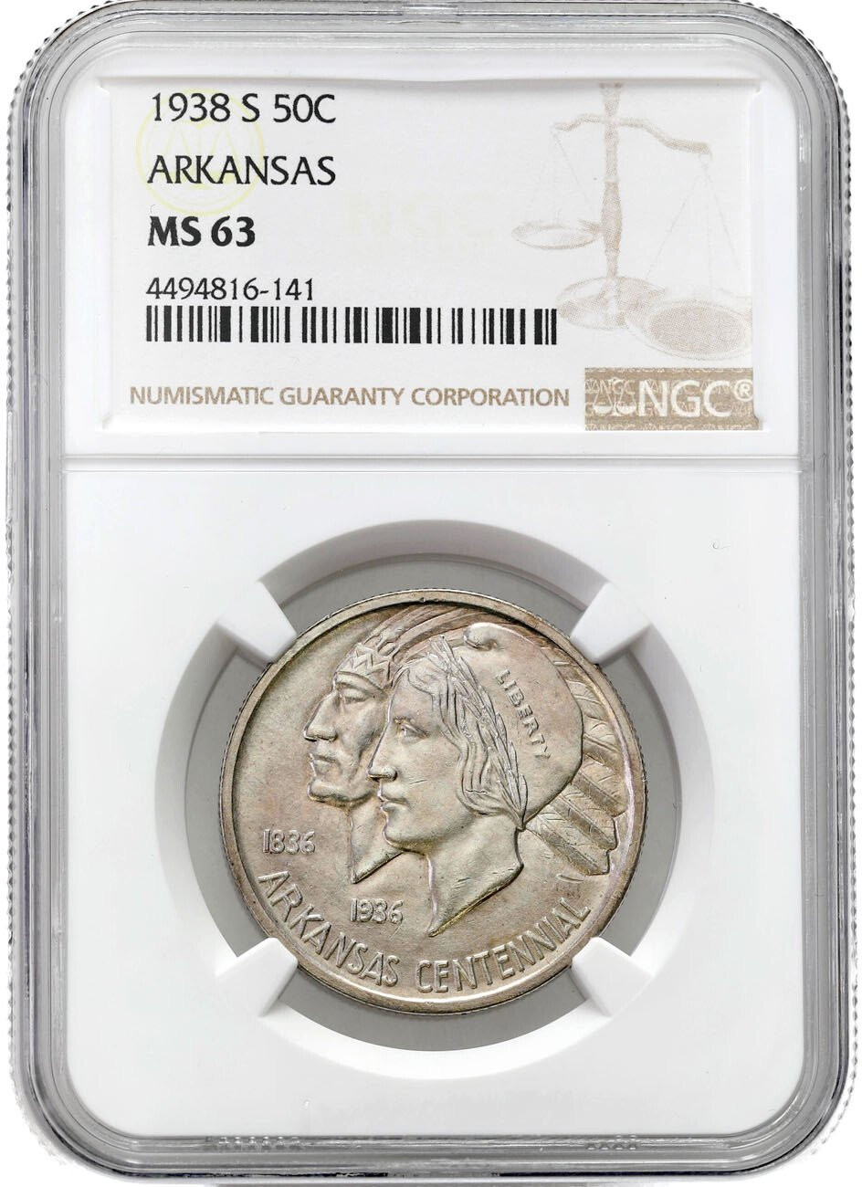 USA. 1/2 dolara (50 centów) 1938 - Arkansas, San Francisco NGC MS63 - RZADKA