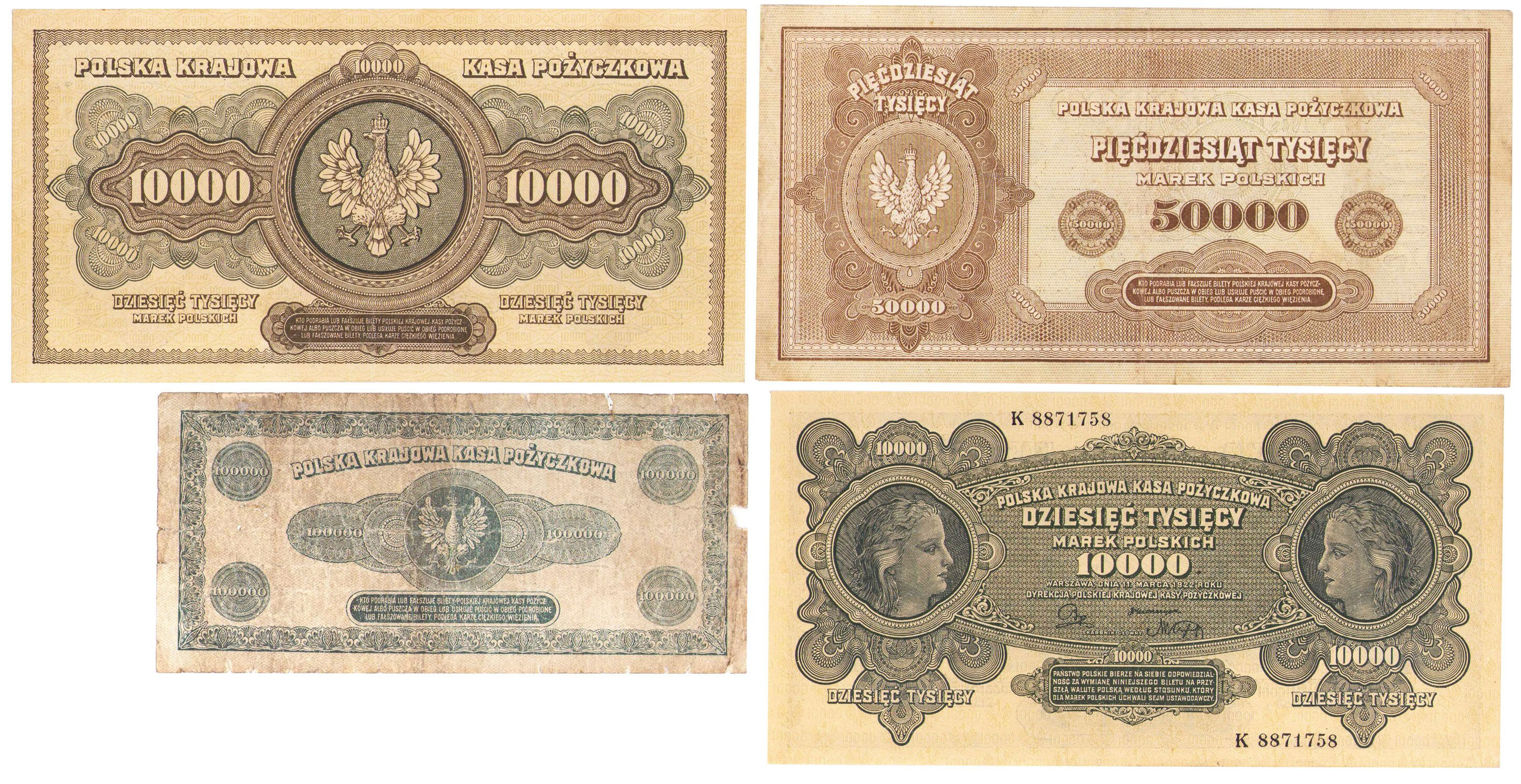 10.000 marek do 1.000.000 marek polskich 1922-1923, 4 sztuki