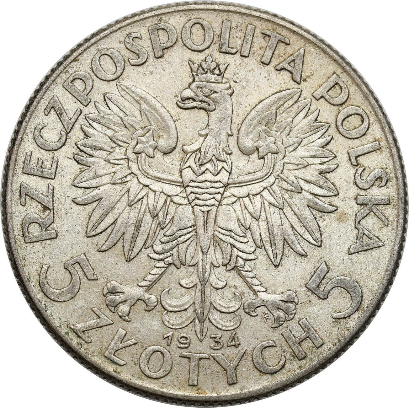 II RP. 5 złotych 1934 głowa kobiety - PIĘKNE
