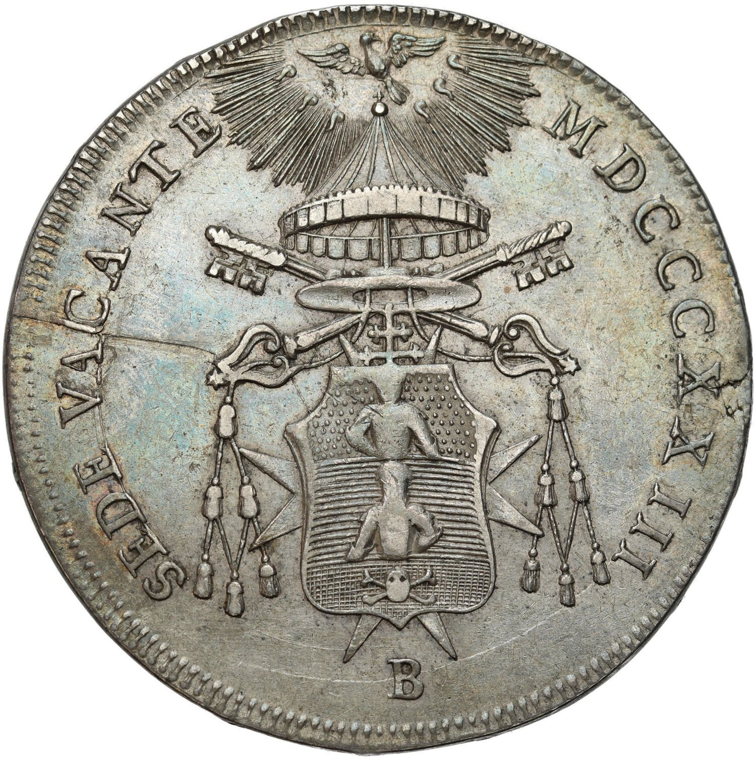 Włochy, Watykan.  Sede Vacante. Scudo 1823 B, Bologne