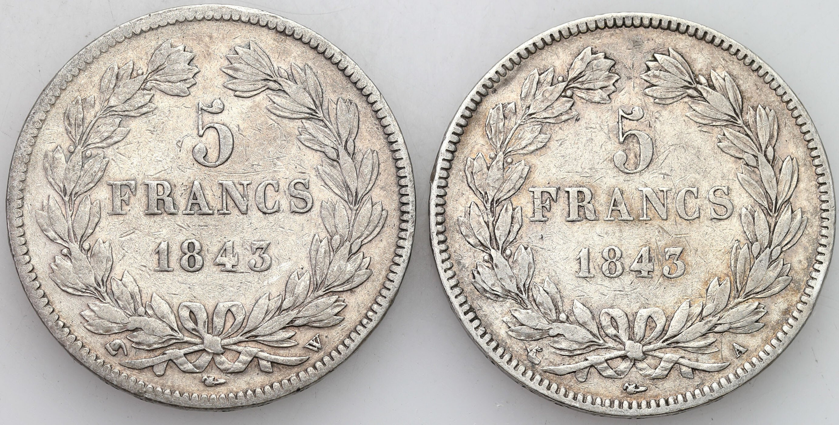Francja. Louis Philippe I.  5 franków 1843, zestaw 2 sztuk
