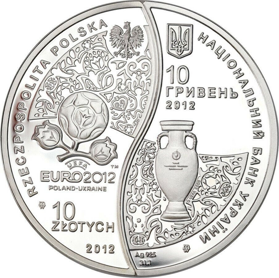 III RP. 10 złotych + 10 hrywien EURO 2012 - wersja Polska