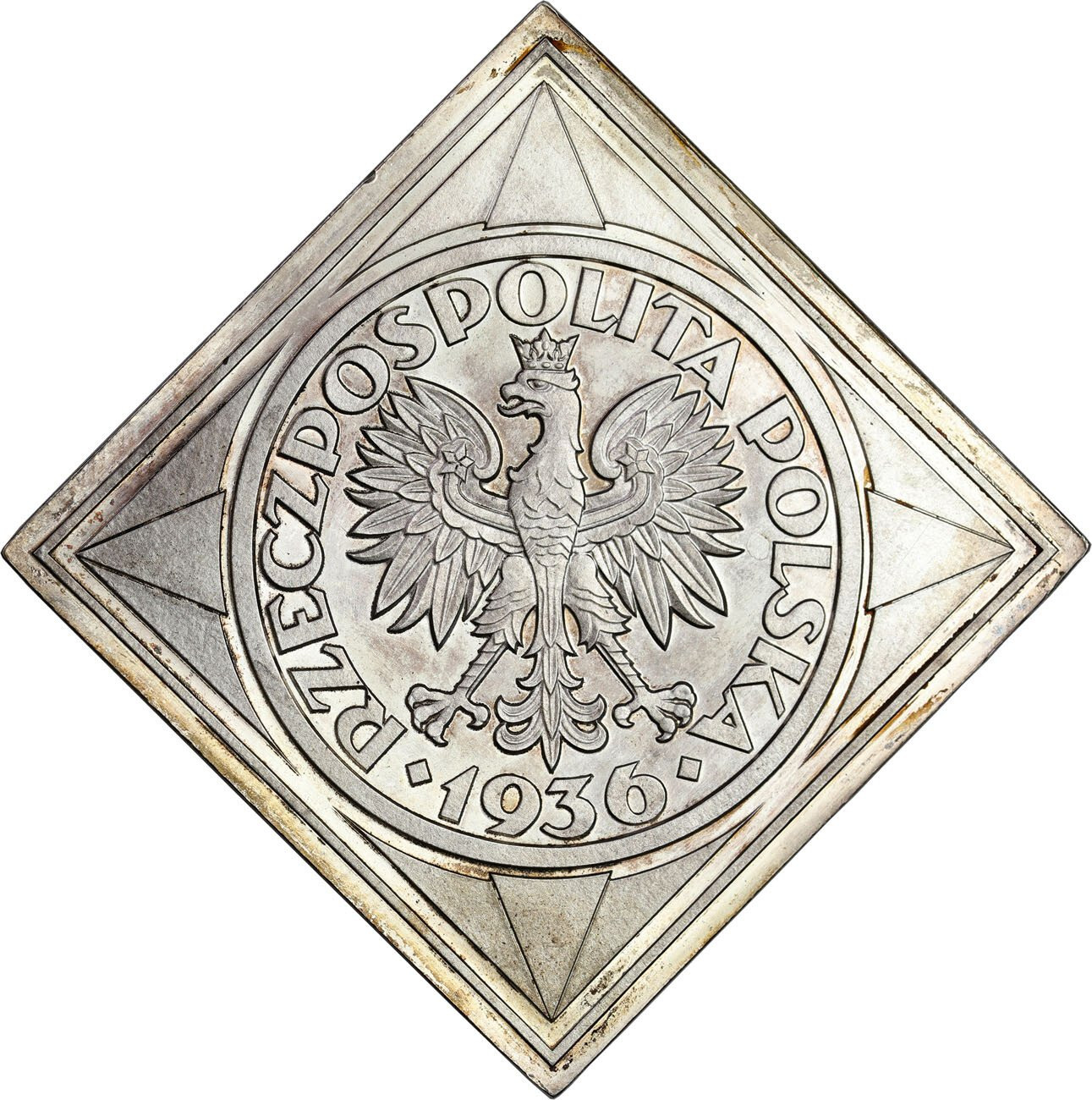 II RP. PRÓBA srebro KLIPA 5 złotych 1936 żaglowiec - STEMPEL LUSTRZANY