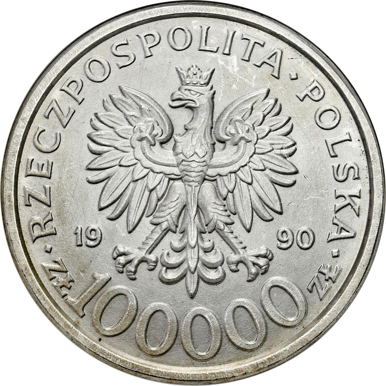 100.000 złotych 1990 Solidarność typ B, PCG MS70 – RZADSZE