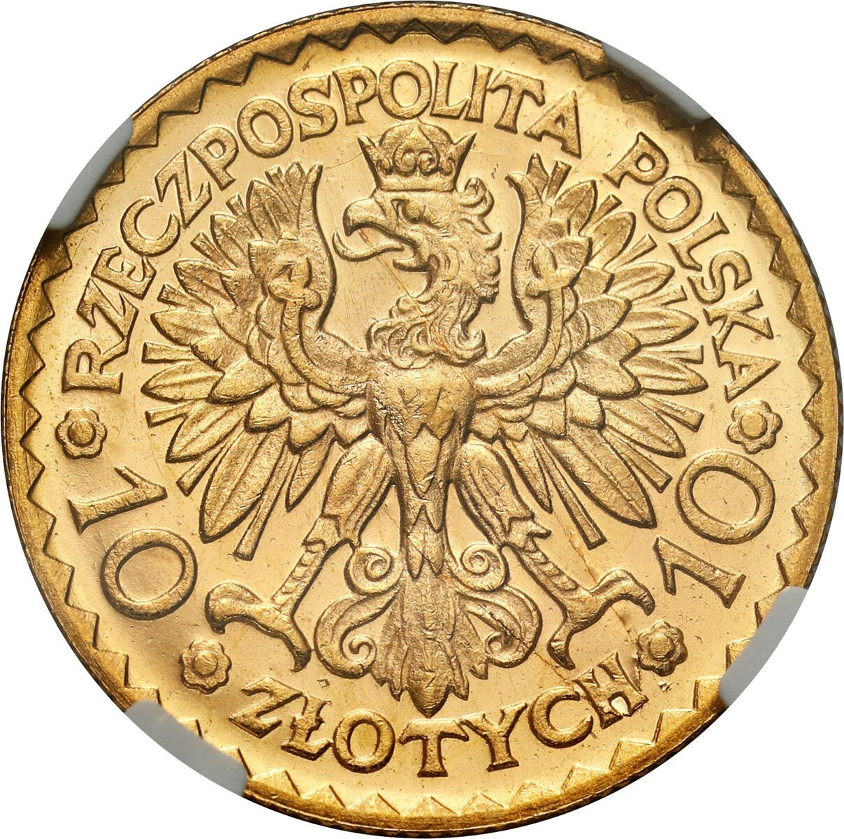 II RP. 10 złotych Bolesław Chrobry 1925 NGC MS64 PL (PROOF LIKE)