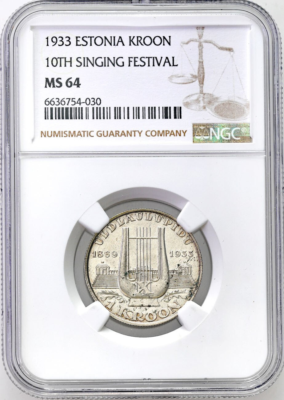 Estonia. 1 korona 1933, Tallinn NGC MS64 - PIĘKNE