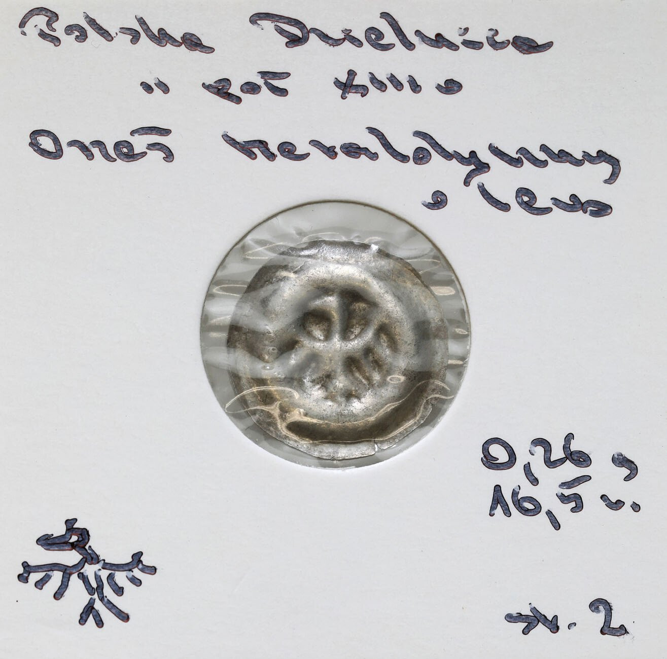 Brakteat guziczkowy. Mazowsze?, II połowa XIII, Wielkopolska? I ćwierć XIV w. - Orzeł heraldyczny w lewo