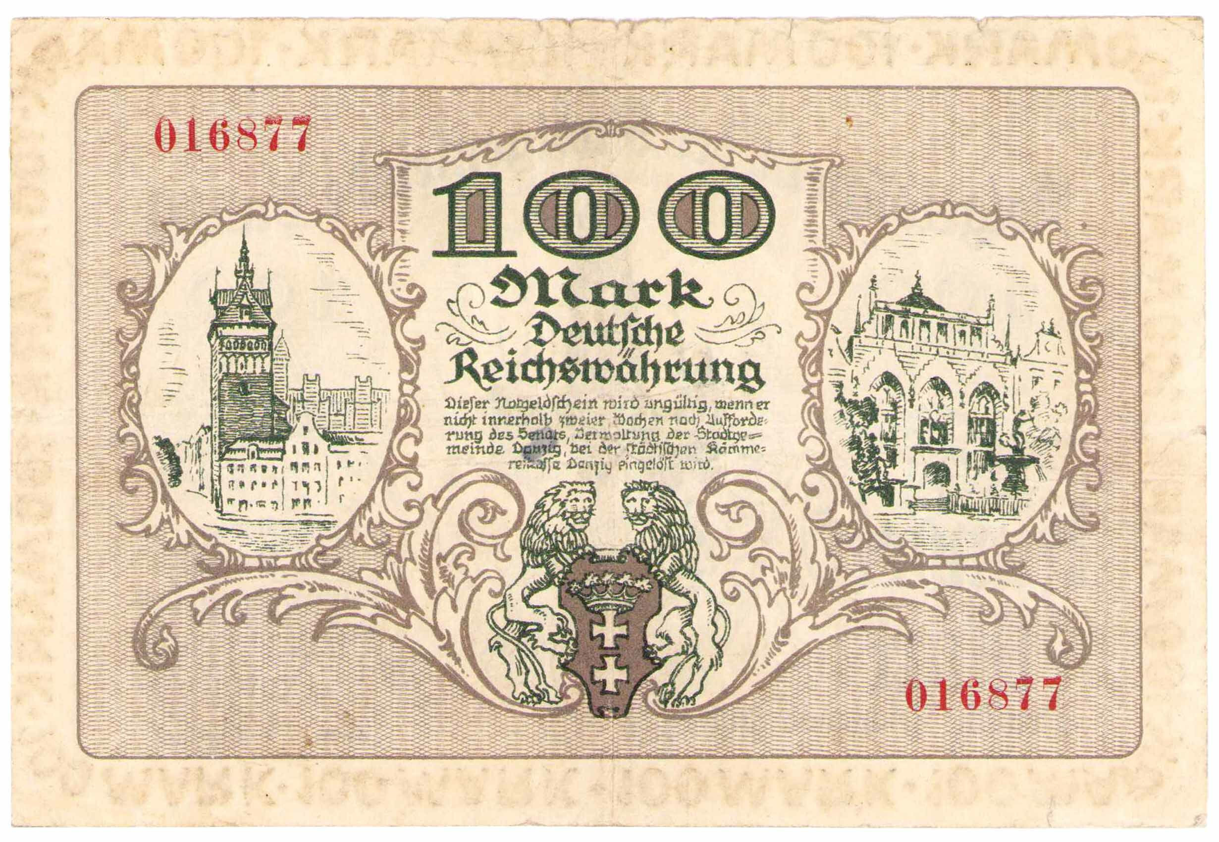 Wolne Miasto Gdańsk. 100 marek 1922