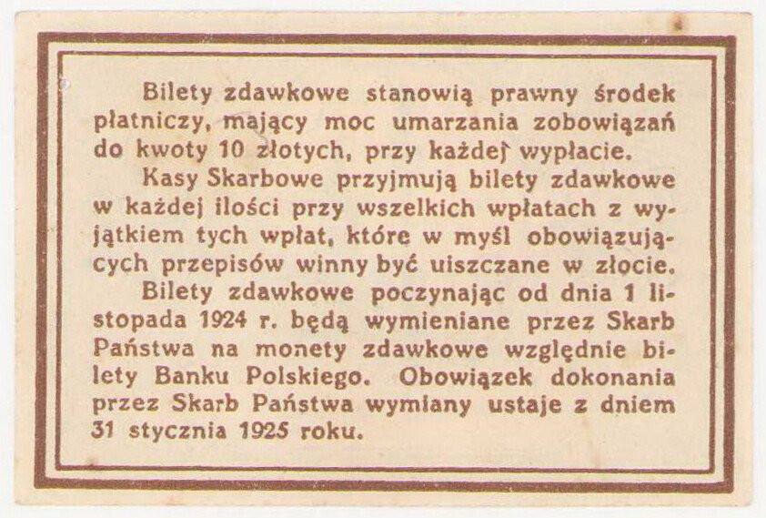 Bilet zdawkowy 10 groszy 1924
