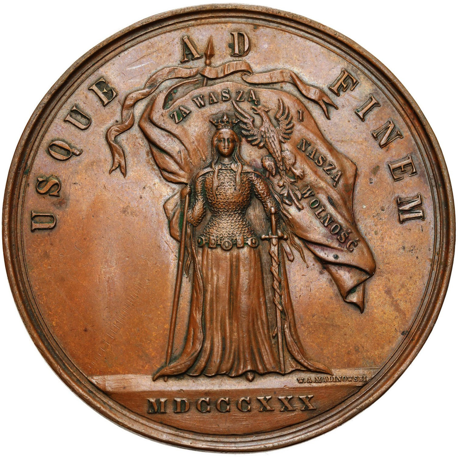 Polska pod zaborami. Medal Bohaterom Powstania Listopadowego 1880, brąz 