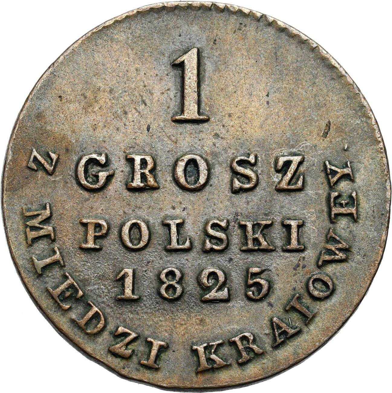 Polska XIX w./Rosja. Aleksander I. Grosz Polski z MIEDZI KRAIOWEY 1825 IB, Warszawa