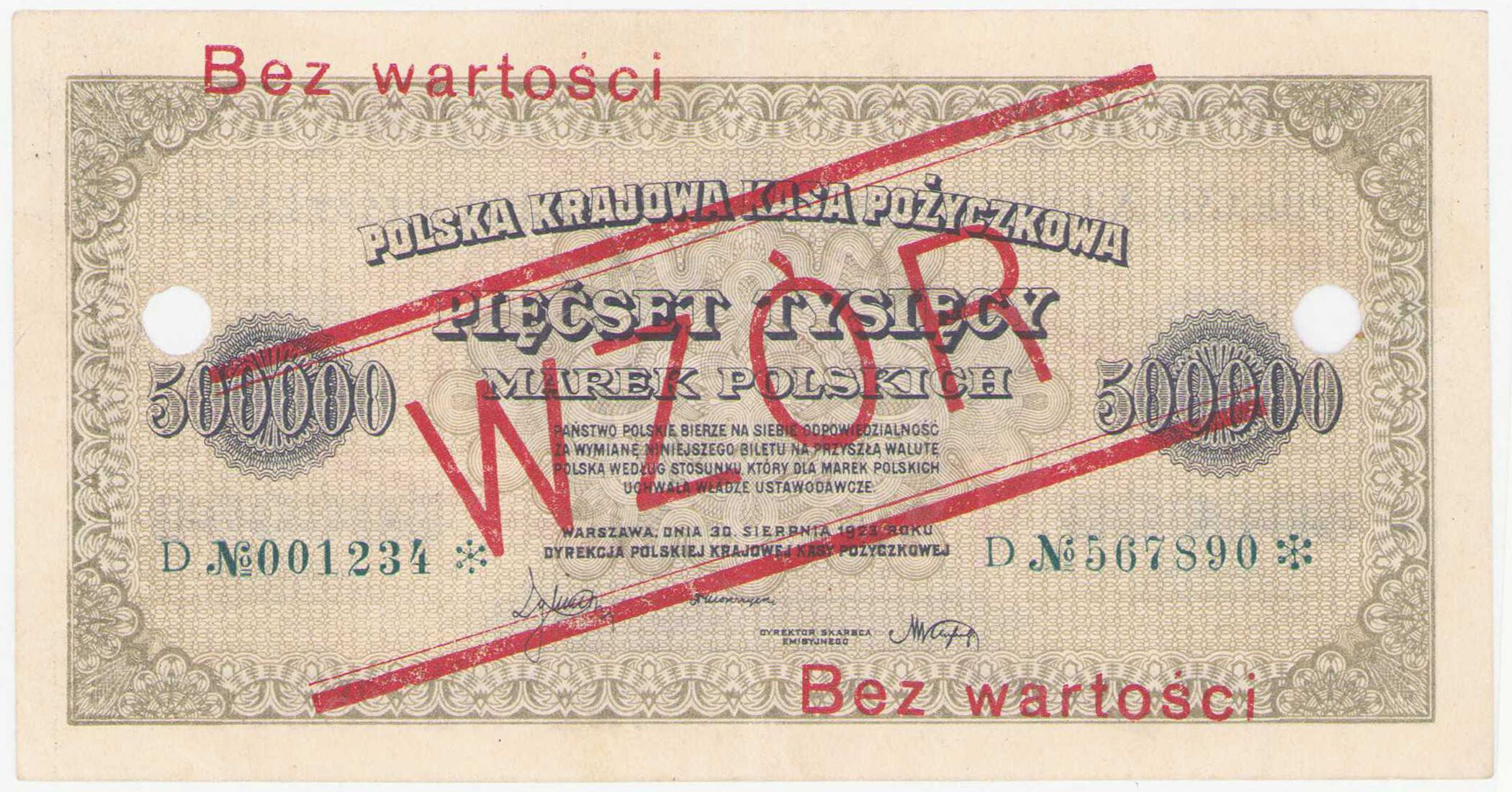 WZÓR 500.000 marek polskich 1923 seria D