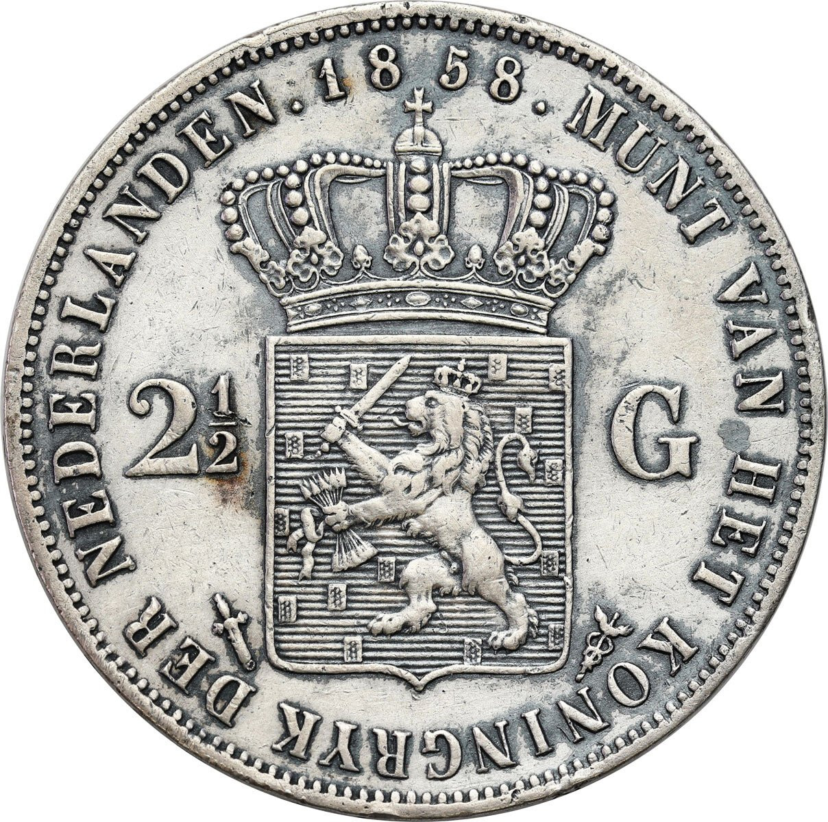 Niderlandy. Wilhelm III (1849–1890). 2 1/2 guldena 1858, Utrecht