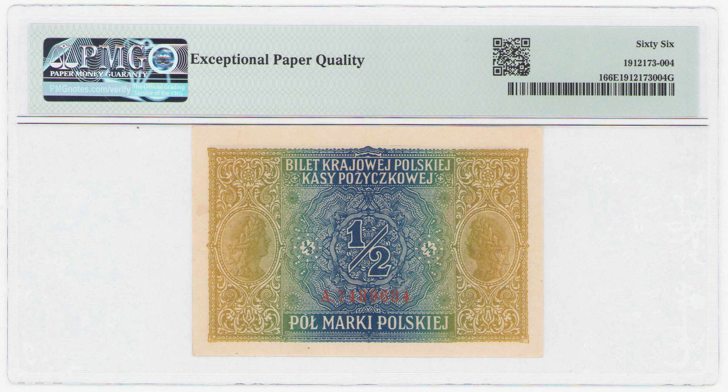 1/2 marki polskiej 1916 seria A, jenerał PMG 66 - PIĘKNE