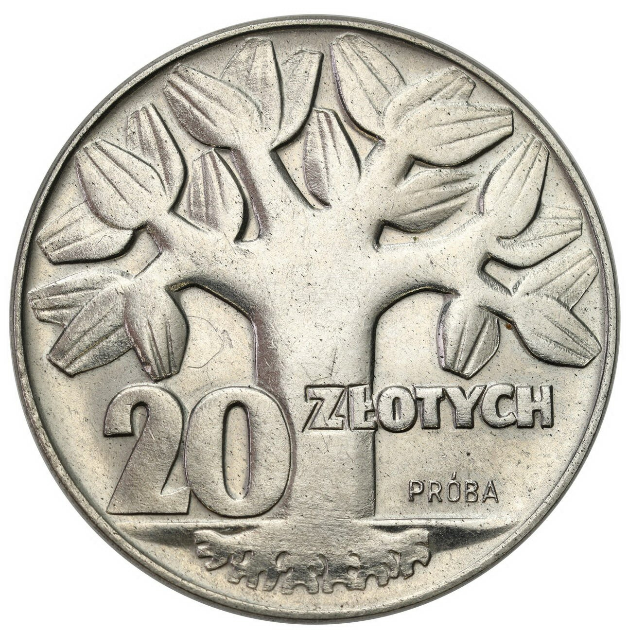 PRL. PRÓBA Nikiel 20 złotych 1964 – drzewo