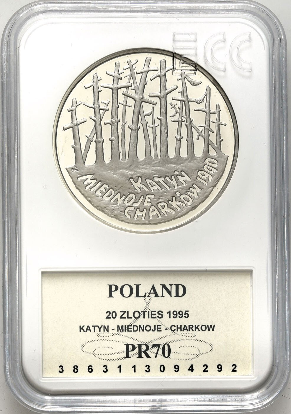 III RP. 20 złotych 1995 Katyń Miednoje Charków GCN PR70