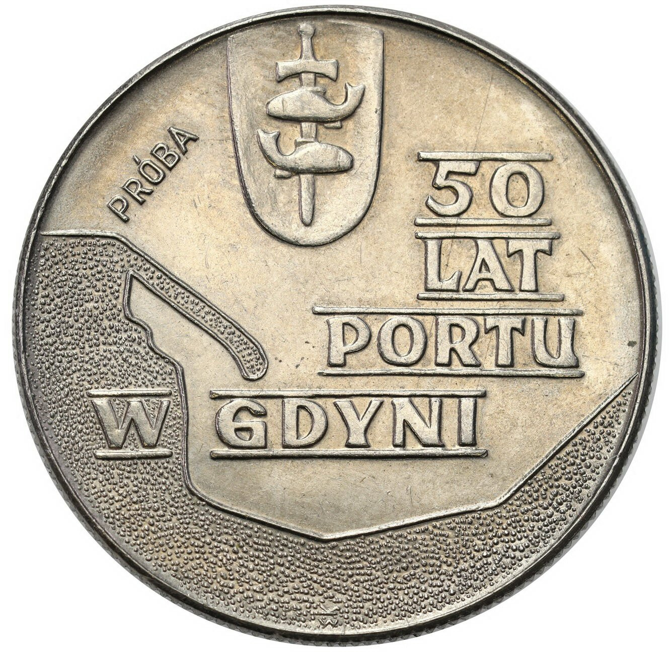 PRL. PRÓBA Nikiel 10 złotych 1972 - 50 lat portu w Gdyni