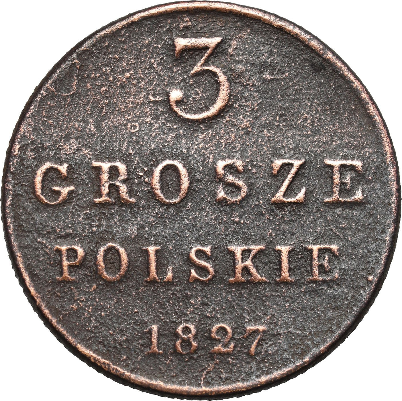 Polska XIX w./Rosja. 3 grosze 1827 FH, Warszawa – RZADKI ROCZNIK