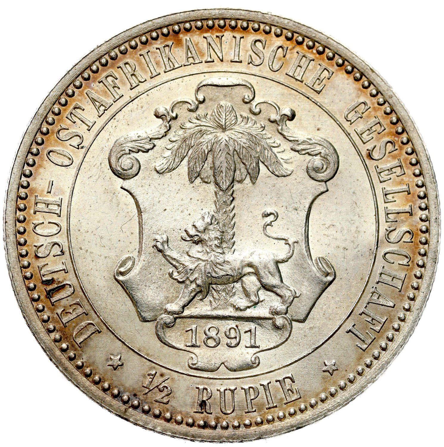 Niemcy. DOA, Afryka Wschodnia. Wilhelm II (1888-1918) 1/2 rupii 1891