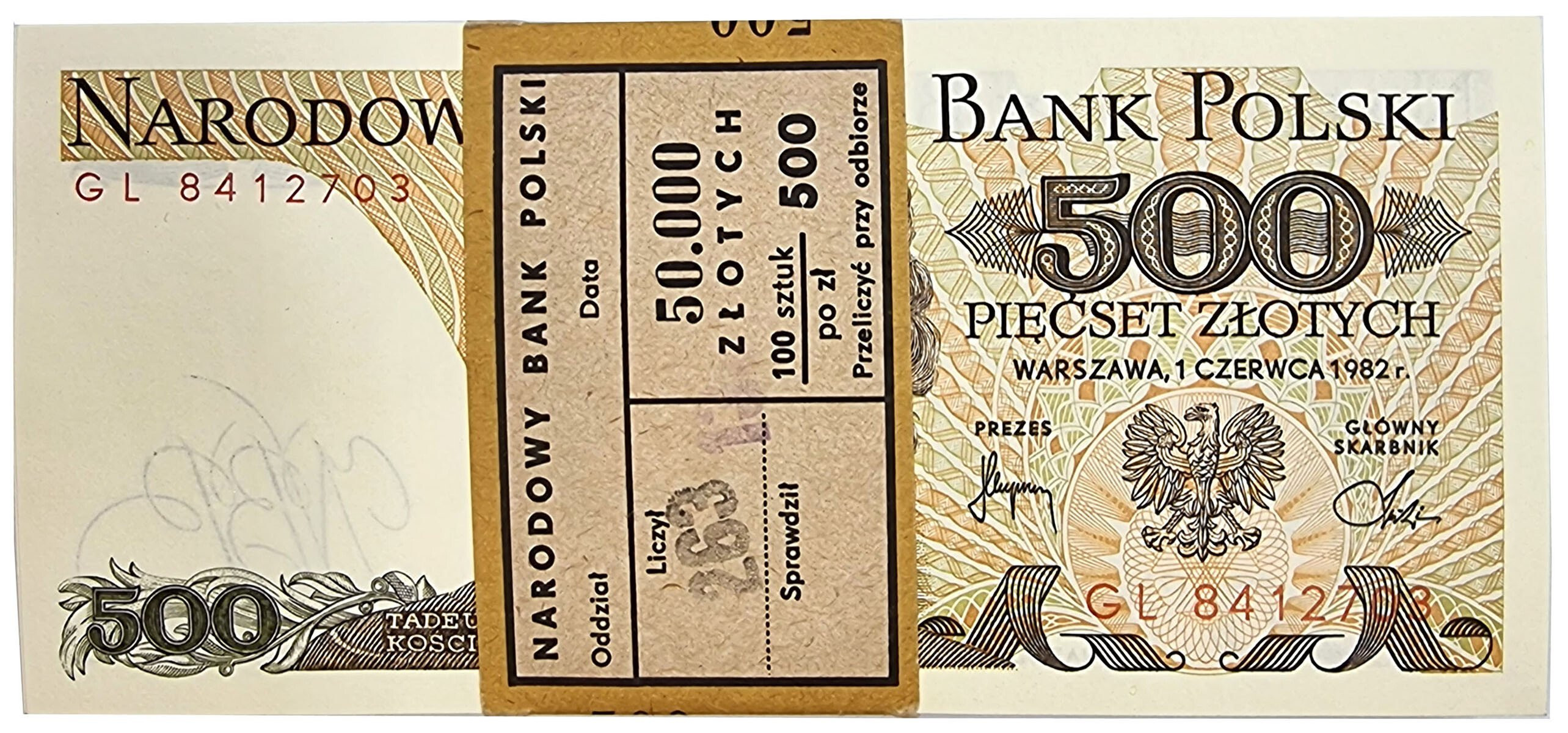 PRL. 500 złotych 1982 seria GL - PACZKA BANKOWA
