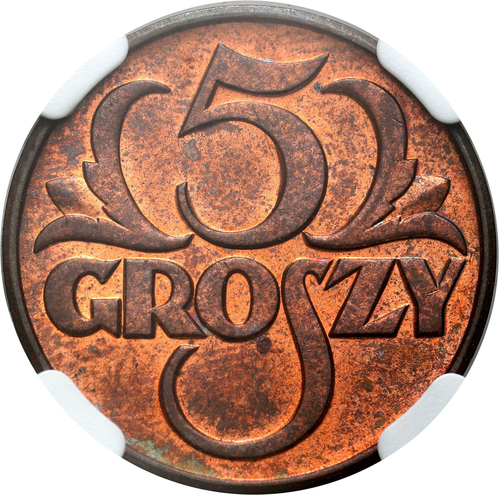 II RP. 5 groszy 1938 NGC MS64 RB - PIĘKNE 
