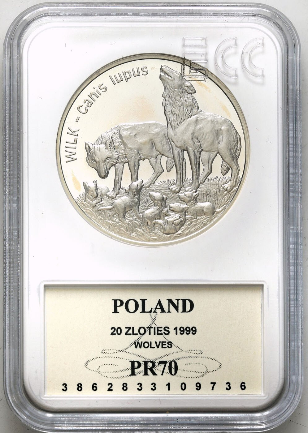 III RP. 20 złotych 1999 Wilki GCN PR70 - RZADSZE