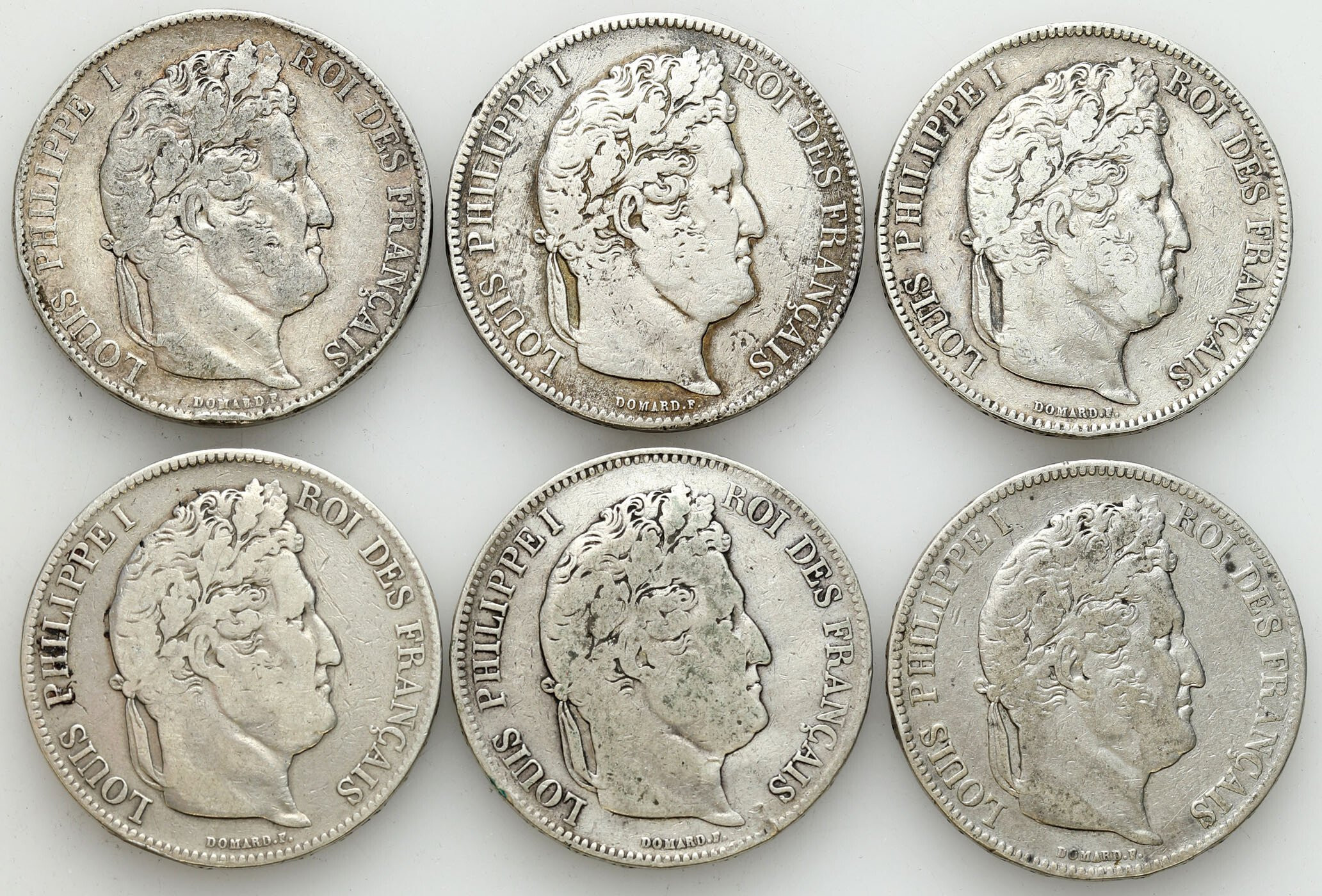 Francja. Louis Philippe. 5 franków 1832-1844, 6 sztuk