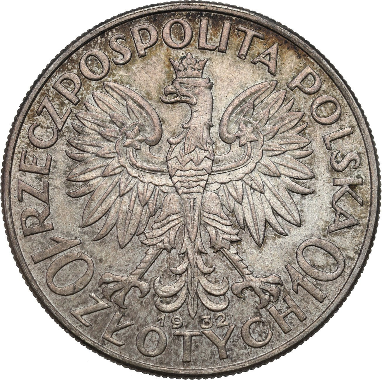 II RP. 10 złotych 1932 głowa kobiety bez znaku