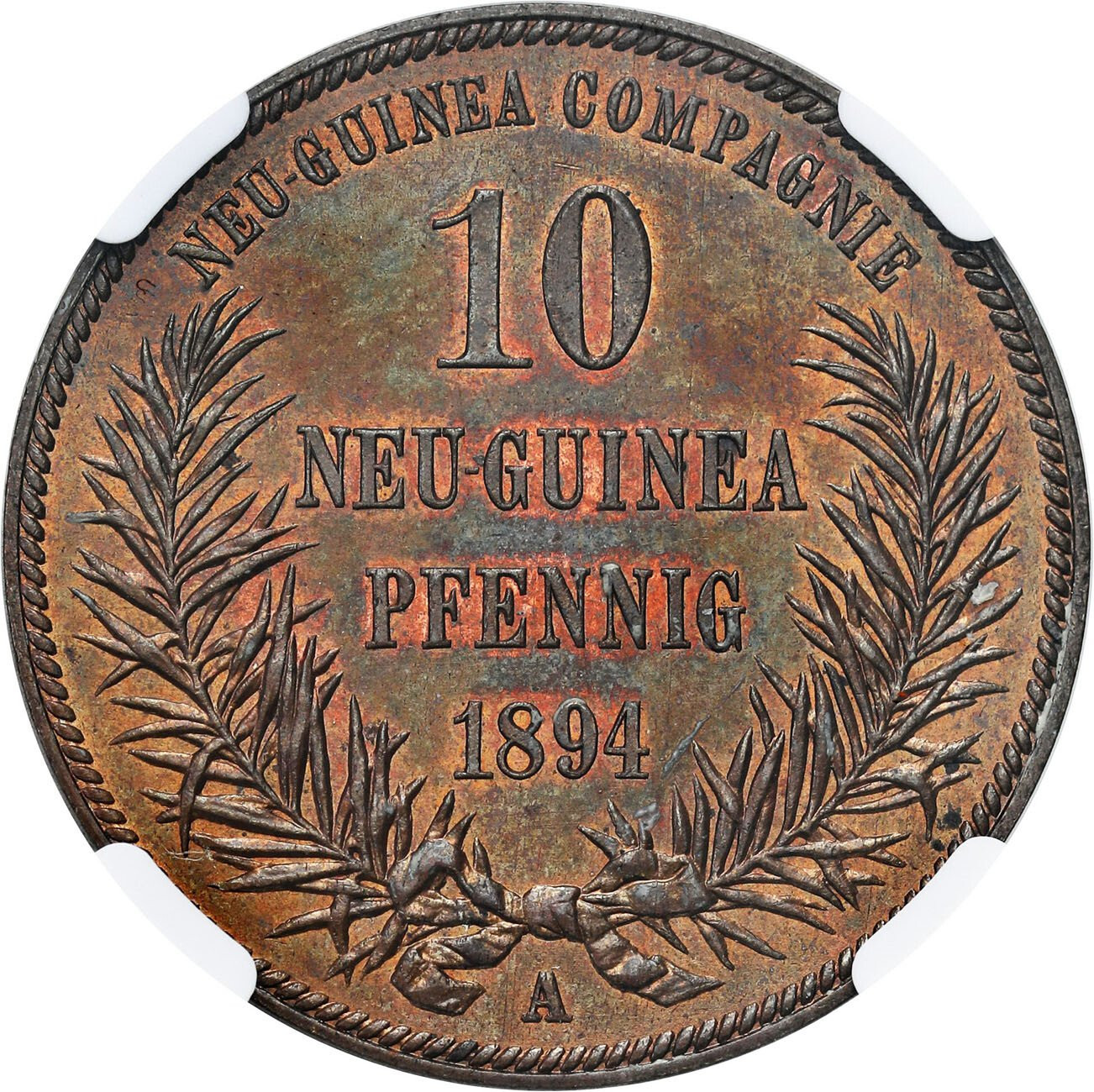 Niemcy / Nowa Gwinea. 10 fenigów 1894 A, Berlin NGC UNC - RZADKIE