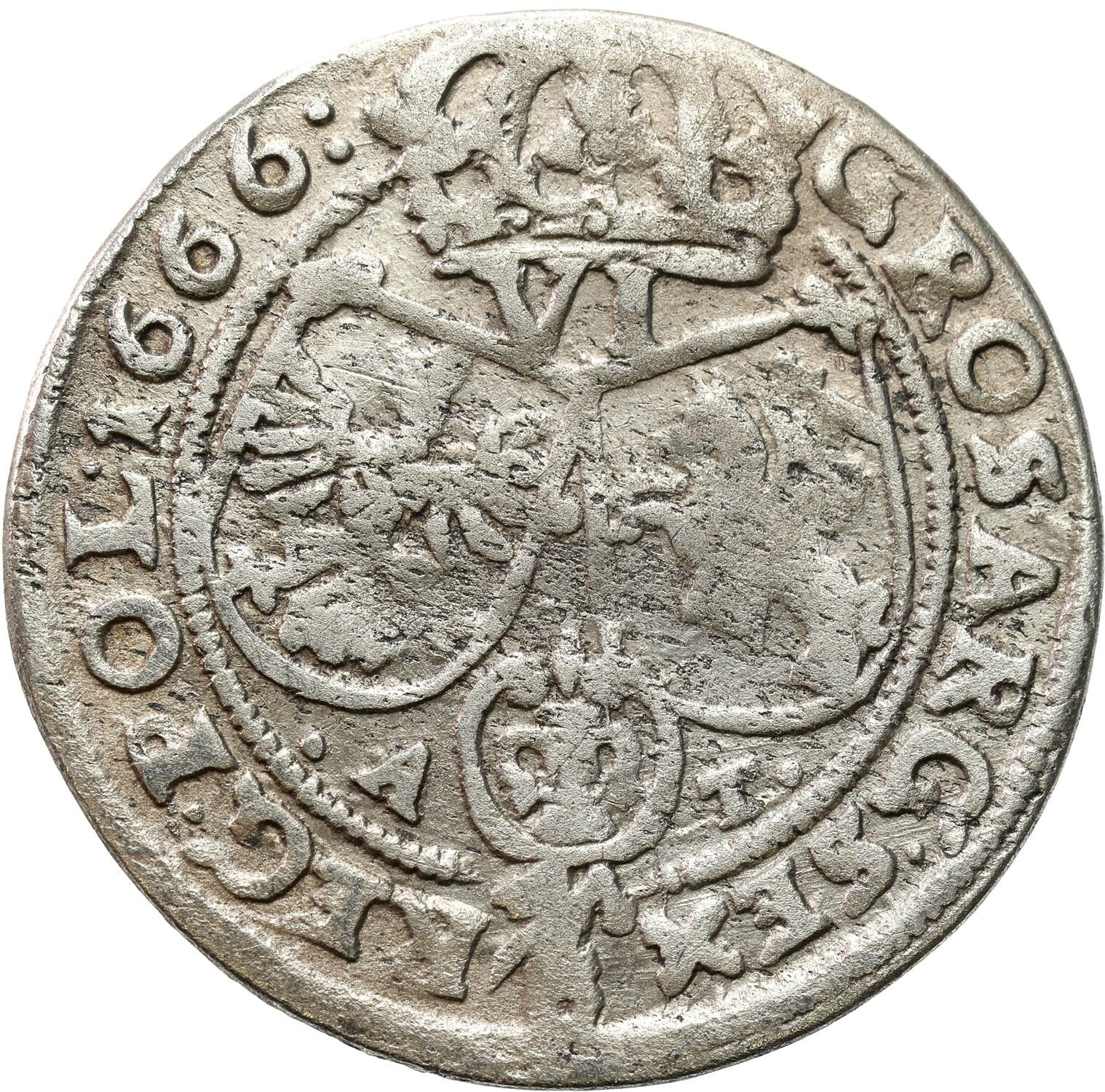Jan II Kazimierz. Szóstak 1666 AT, Bydgoszcz z PUKLEM - ex Pączkowski