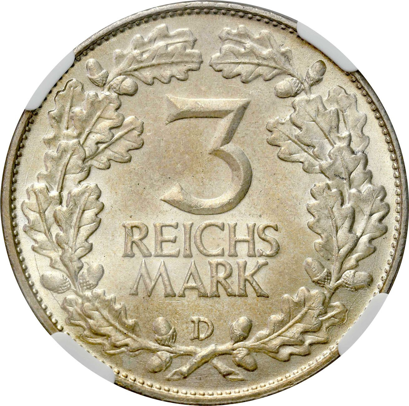 Niemcy. Weimar, 3 marki 1925 D, Rheinland NGC MS64 - PIĘKNE